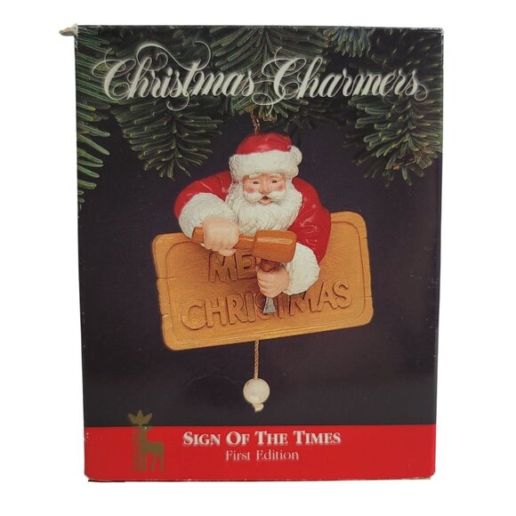 Santa's Best Christmas Ornament Sign of the Times Santa Carving 1992 VTG READ - Picture 10 of 12